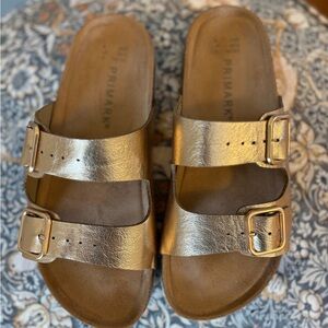 Primark Women Metallic Gold Buckle Sandals